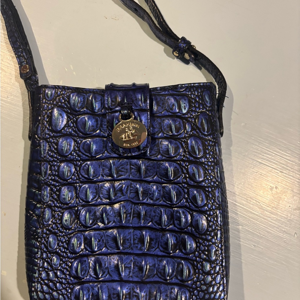 Brahmin Midnight Blue Croc-Embossed Crossbody Bag